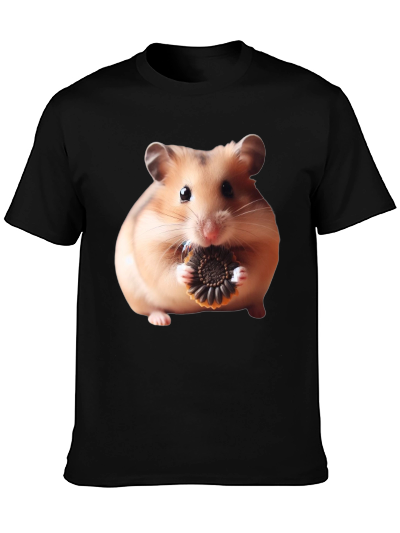Camiseta Negra con Diseño de Hámster Comiendo