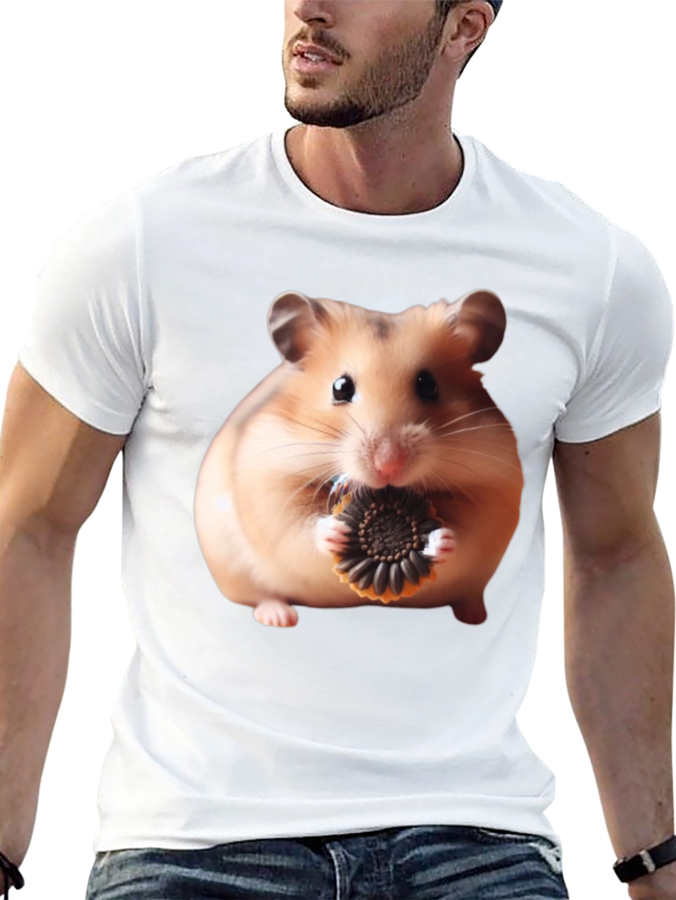 Camiseta Negra con Diseño de Hámster Comiendo