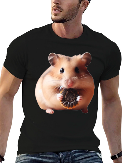 Camiseta Negra con Diseño de Hámster Comiendo