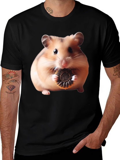 Camiseta Negra con Diseño de Hámster Comiendo