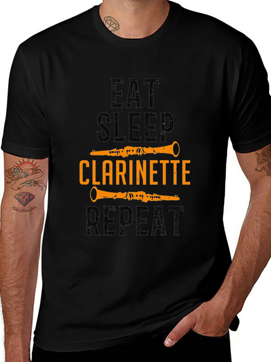 Camiseta Negra Hombre - Clarinetes Comer Dormir y Repetir