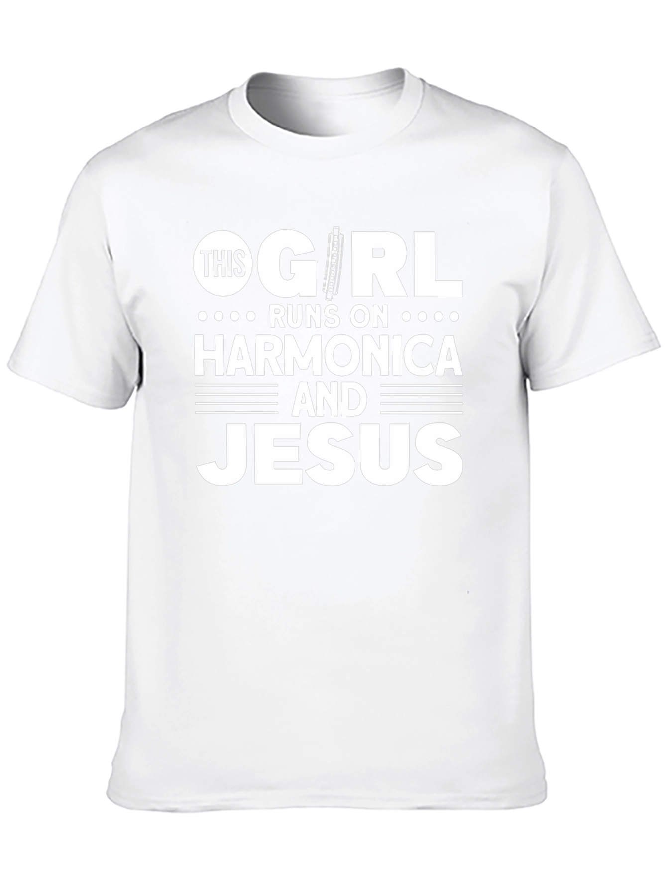 Camiseta Negra: This Girl Runs on Harmonica and Jesus