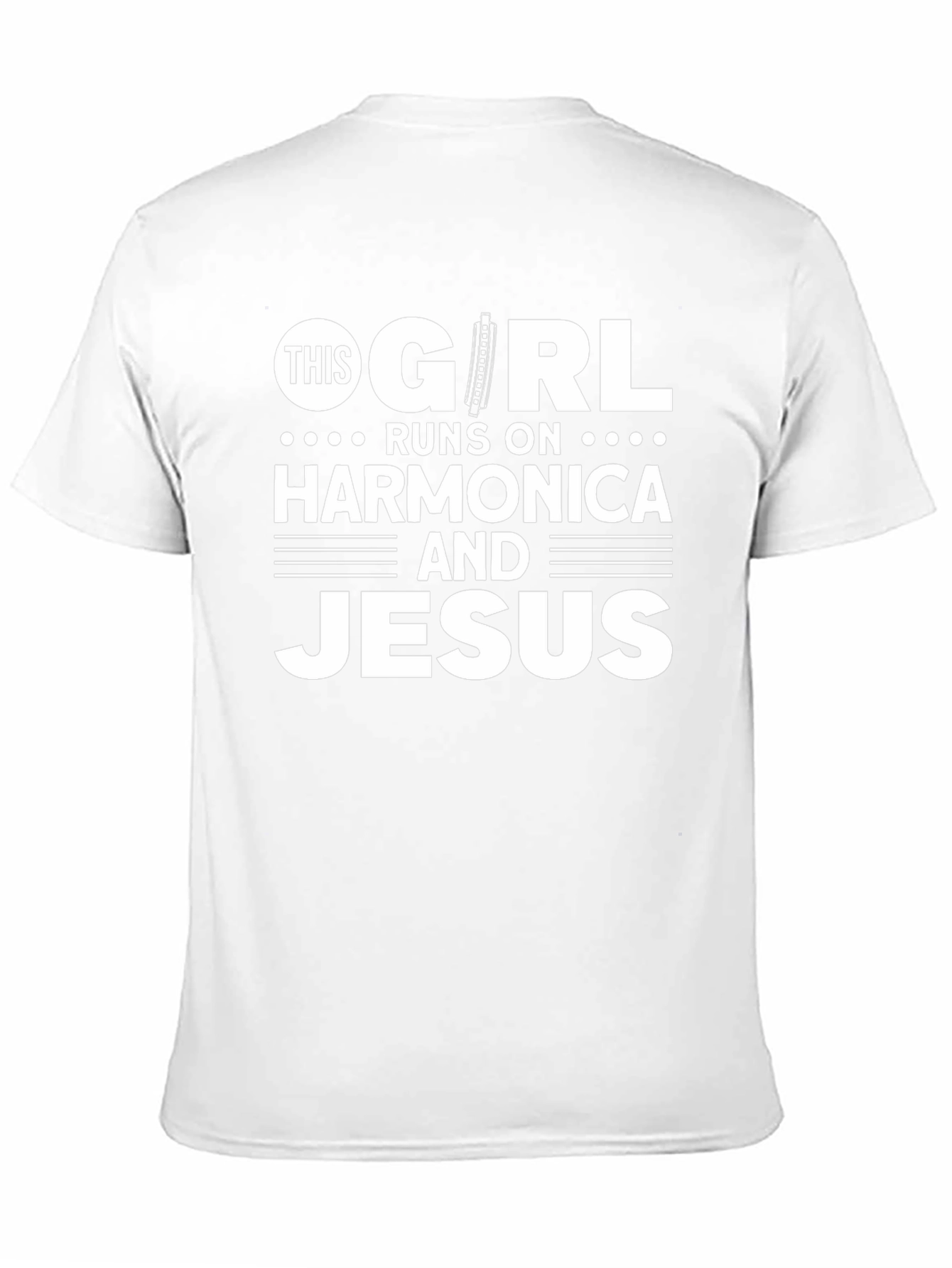 Camiseta Negra: This Girl Runs on Harmonica and Jesus