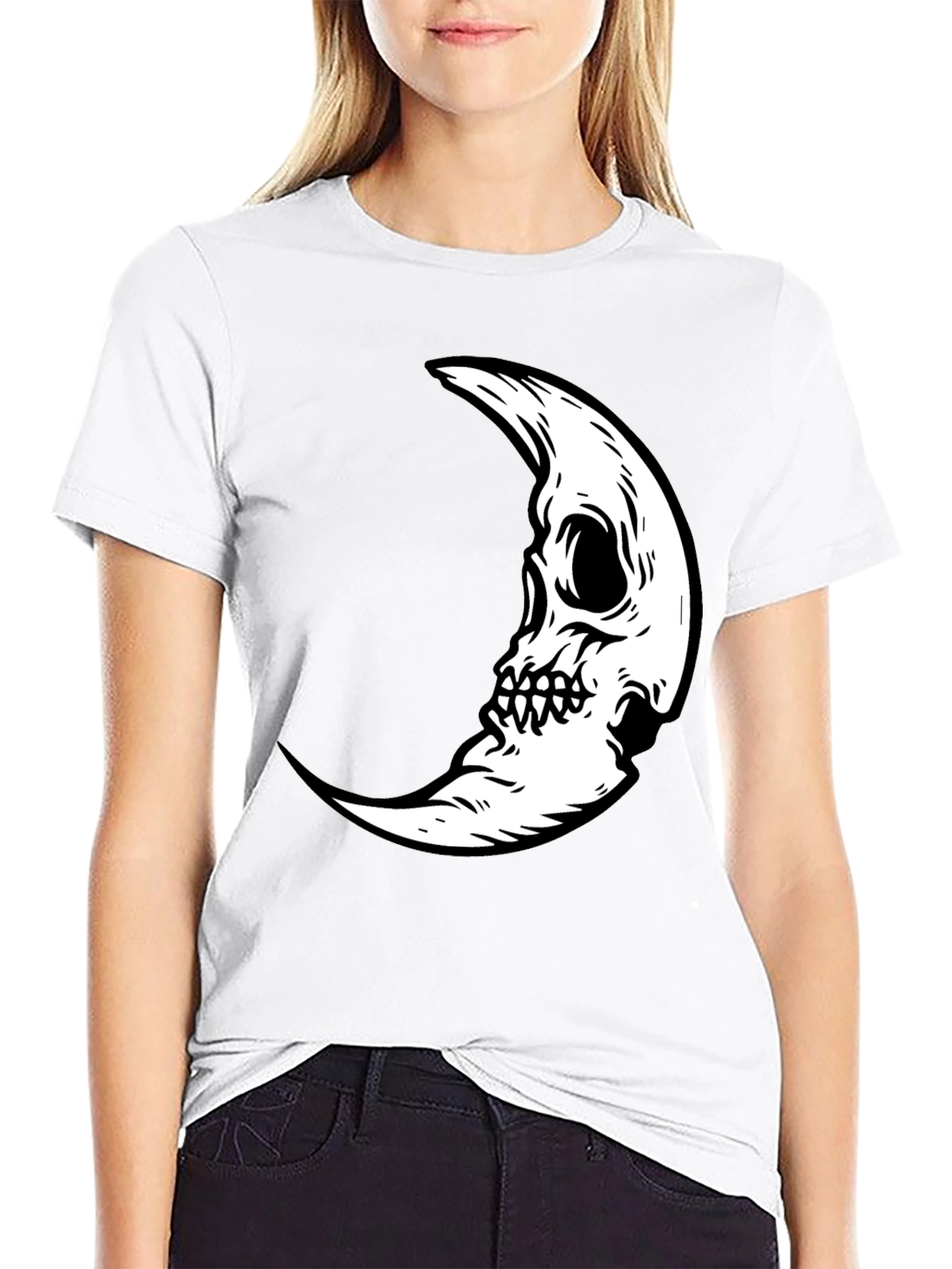 Camiseta Negra con Diseño Luna Calavera