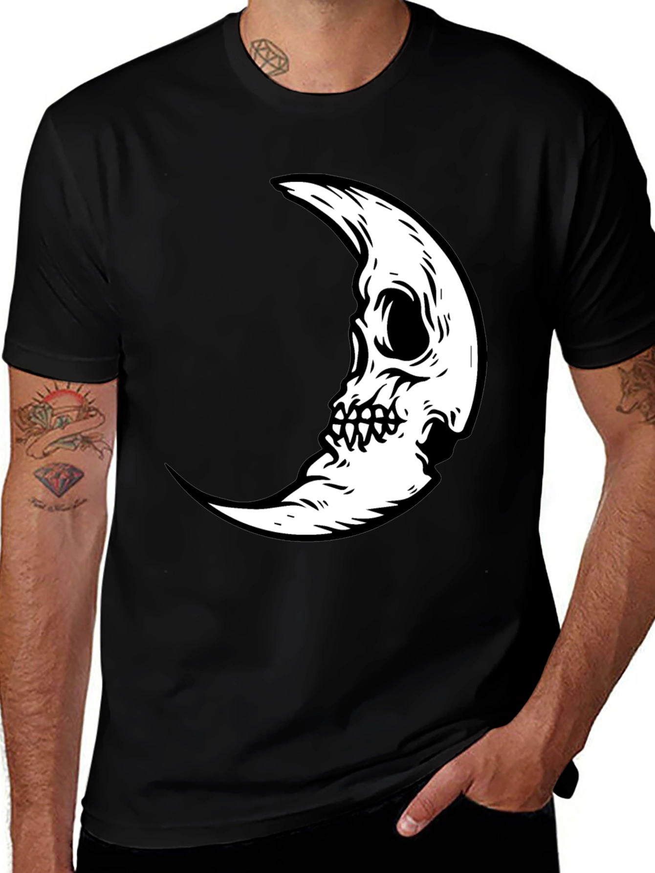 Camiseta Negra con Diseño Luna Calavera