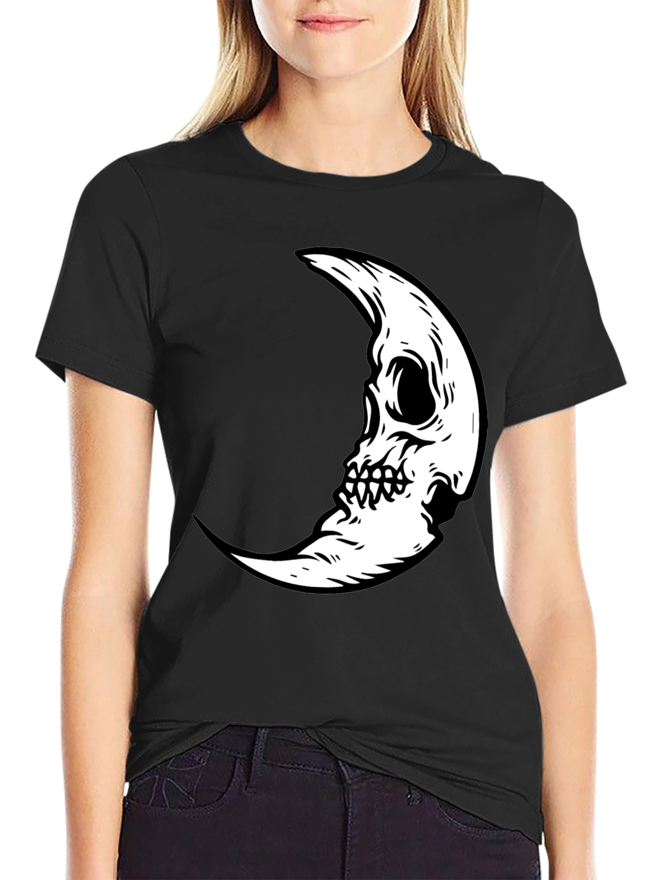 Camiseta Negra con Diseño Luna Calavera