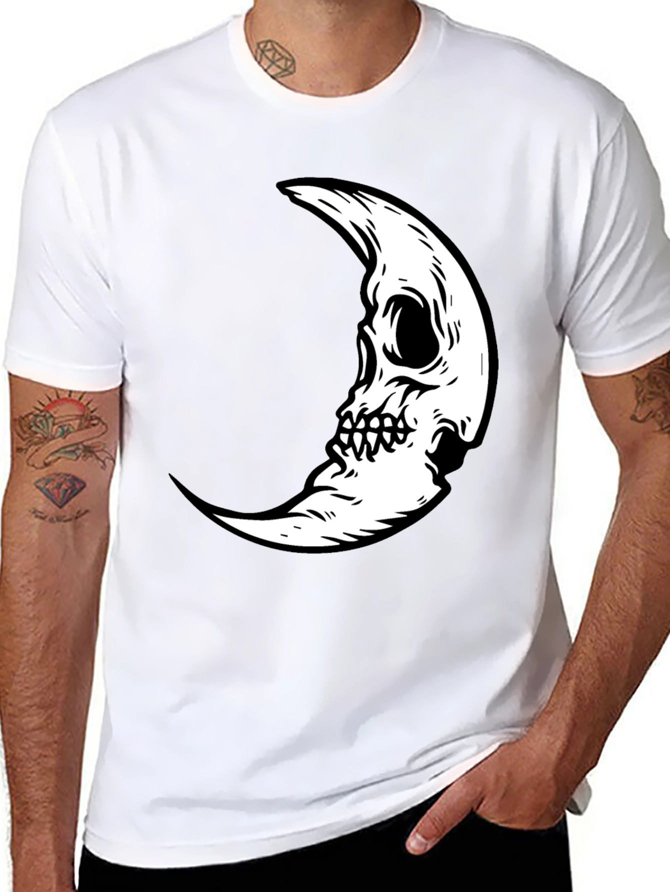 Camiseta Negra con Diseño Luna Calavera