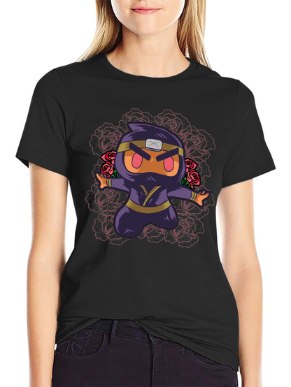 Camiseta Negra con Diseño Ninja Kawaii