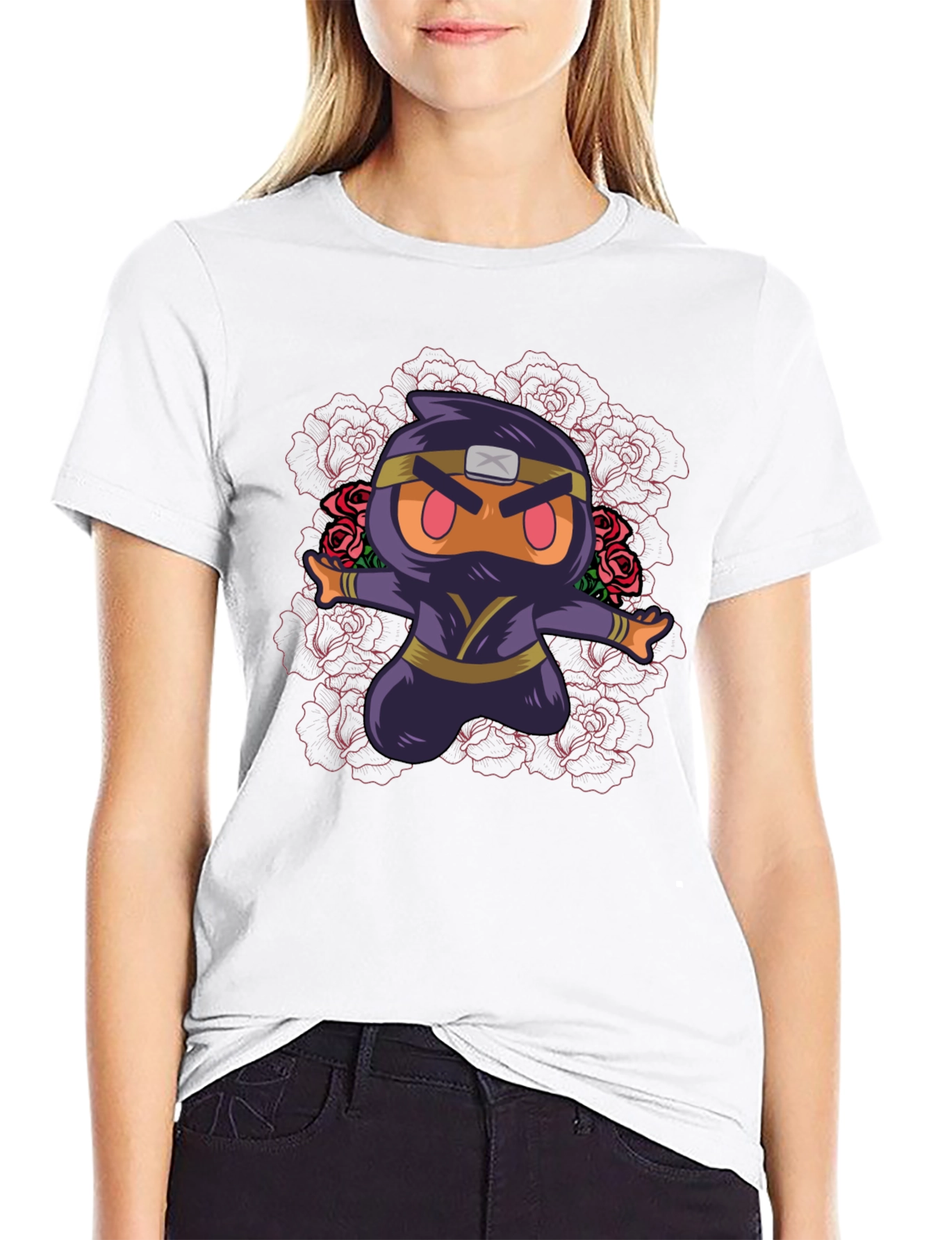 Camiseta Negra con Diseño Ninja Kawaii