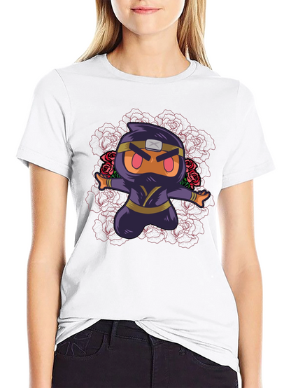 Camiseta Negra con Diseño Ninja Kawaii