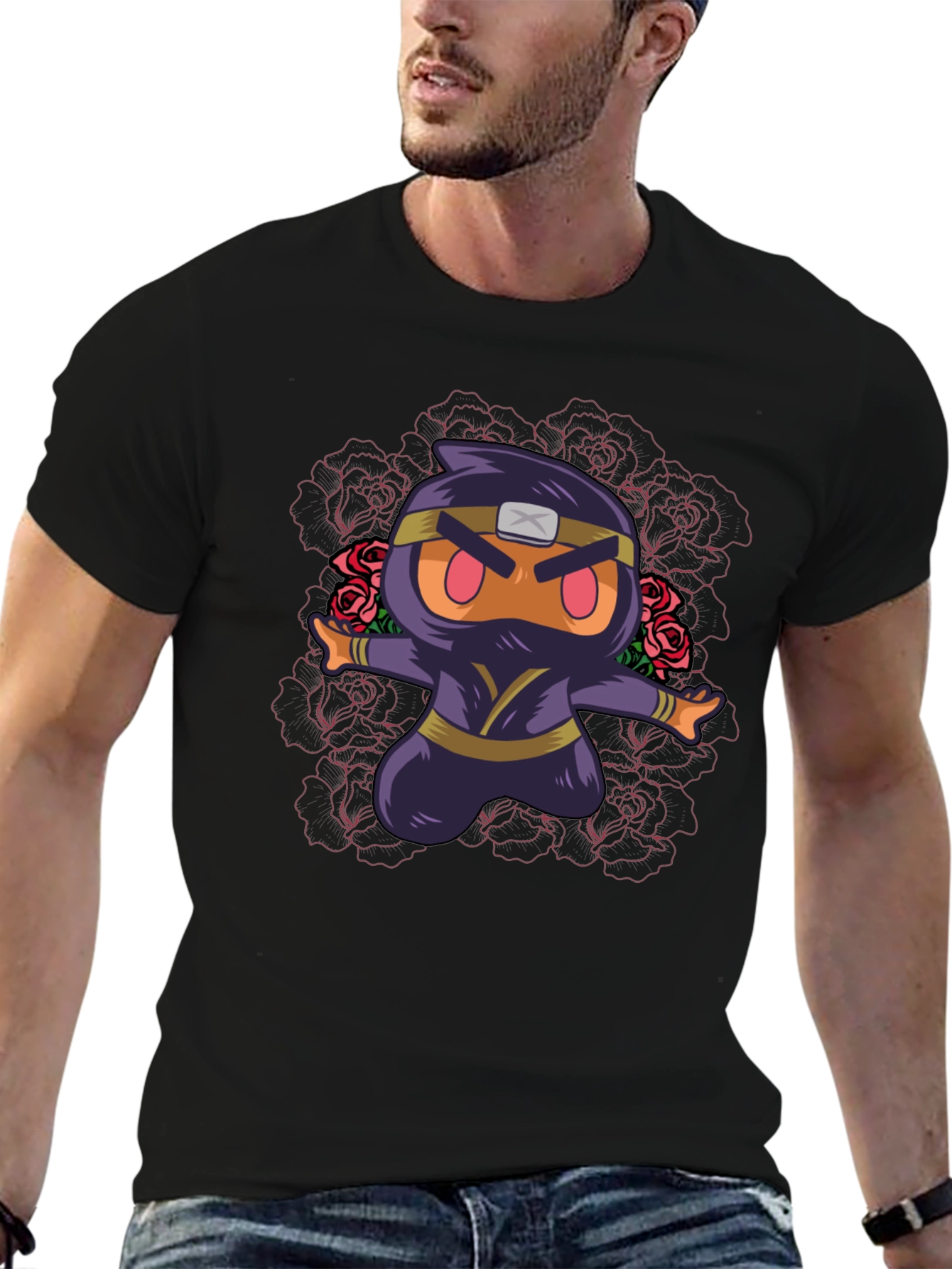 Camiseta Negra con Diseño Ninja Kawaii