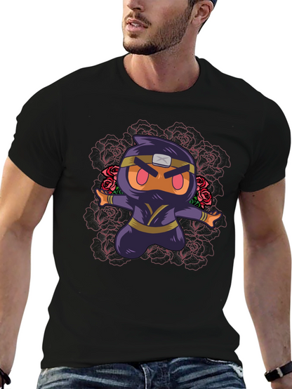 Camiseta Negra con Diseño Ninja Kawaii