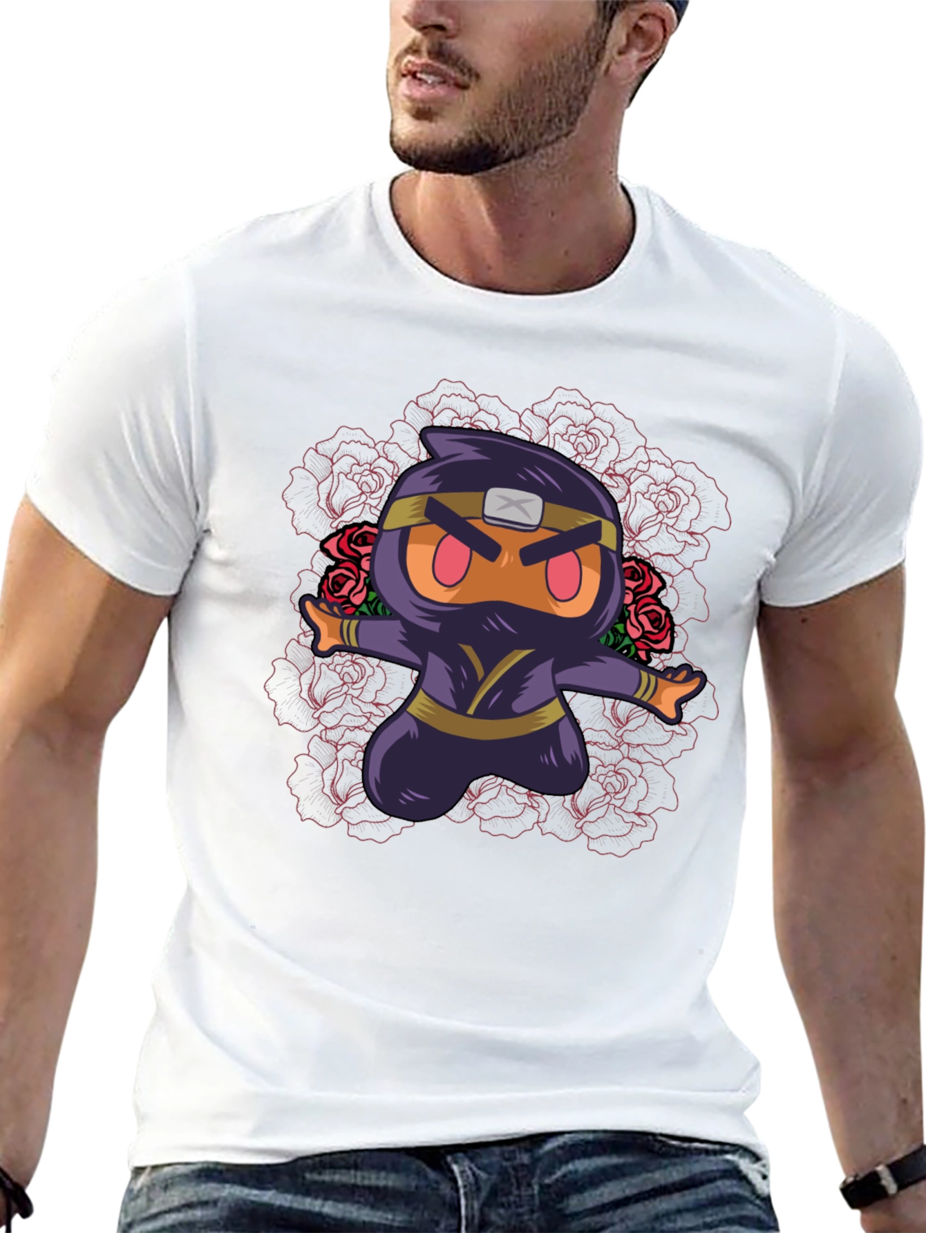 Camiseta Negra con Diseño Ninja Kawaii