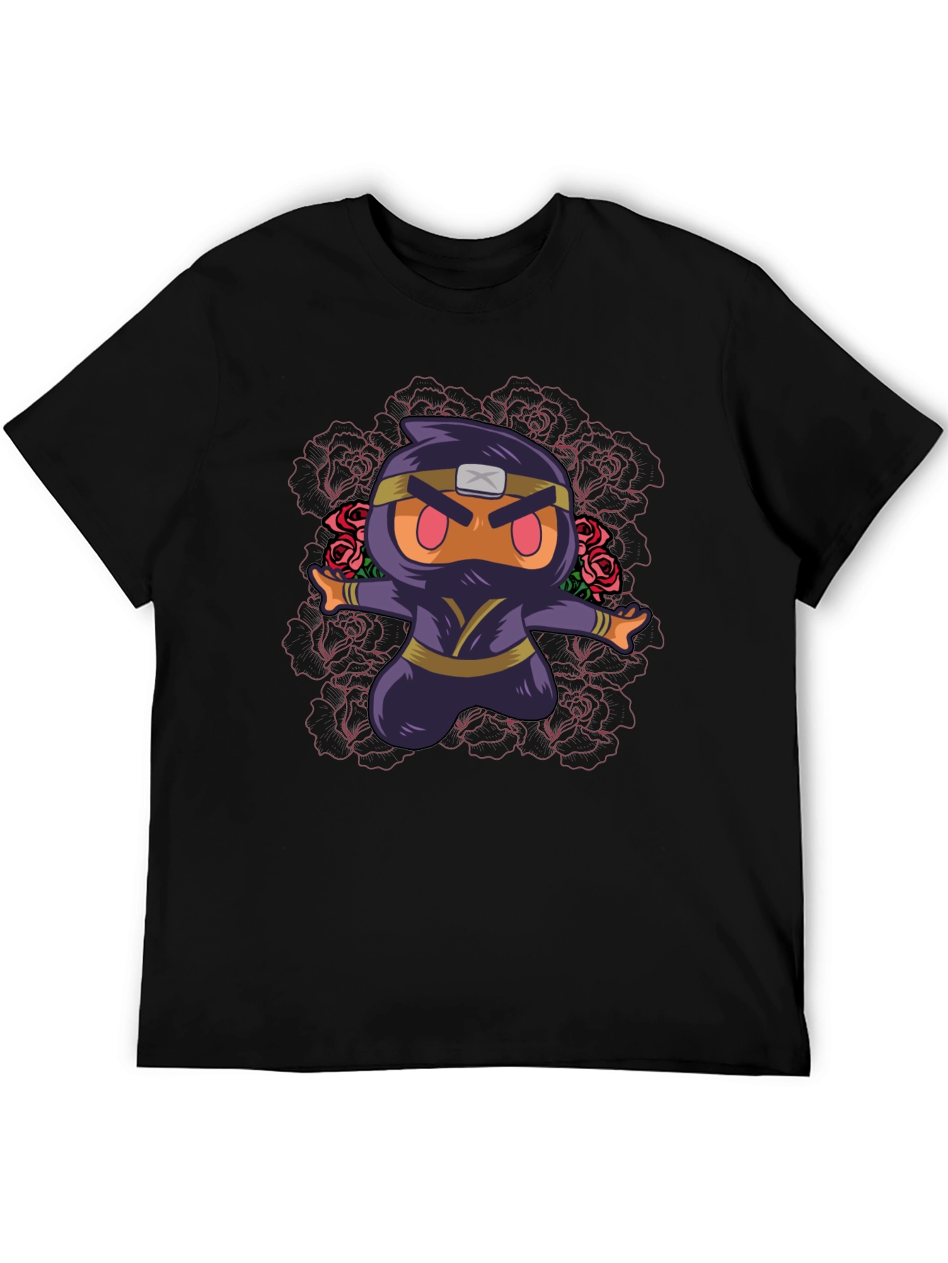 Camiseta Negra con Diseño Ninja Kawaii