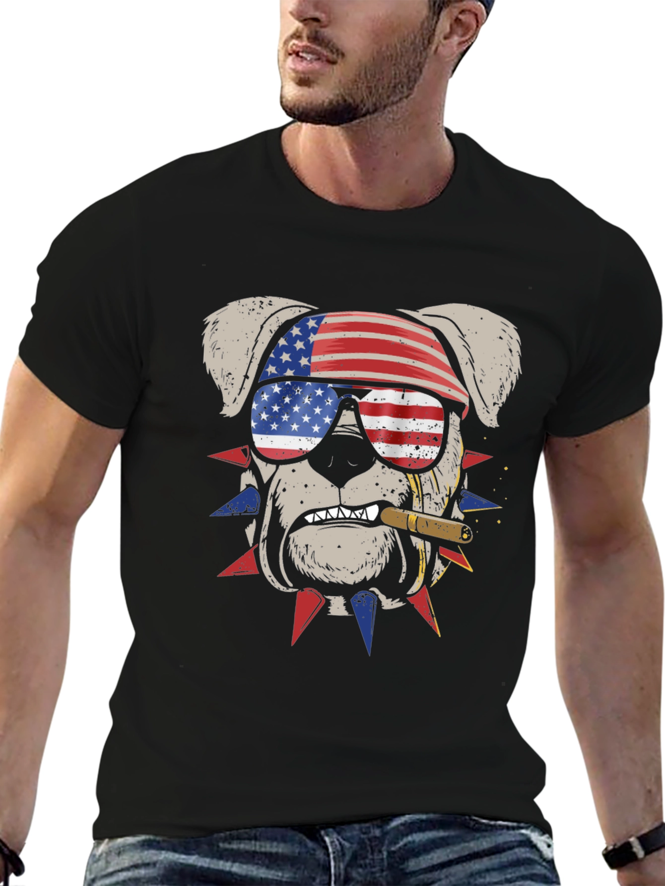Camiseta Bulldog Patriótico con Bandera USA
