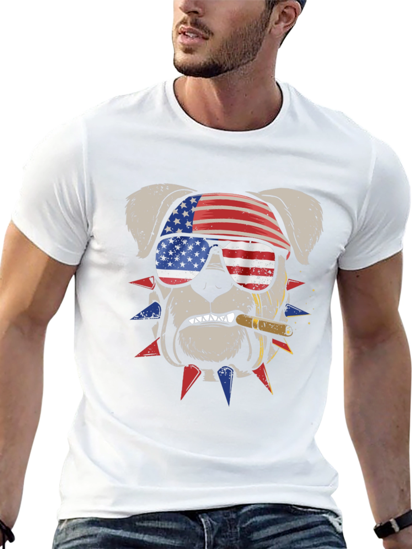 Camiseta Bulldog Patriótico con Bandera USA