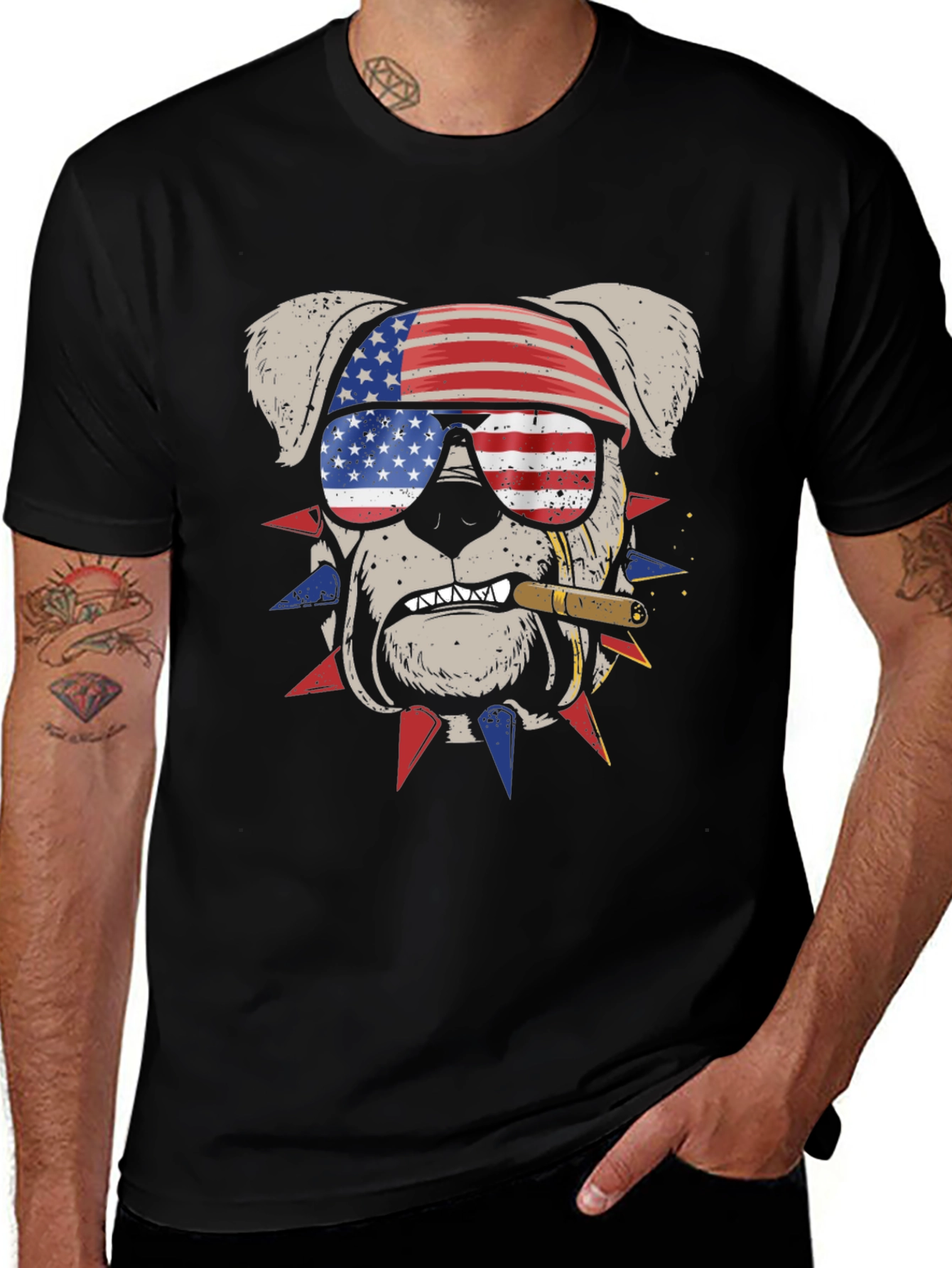 Camiseta Bulldog Patriótico con Bandera USA