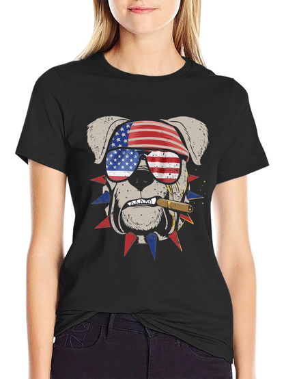 Camiseta Bulldog Patriótico con Bandera USA