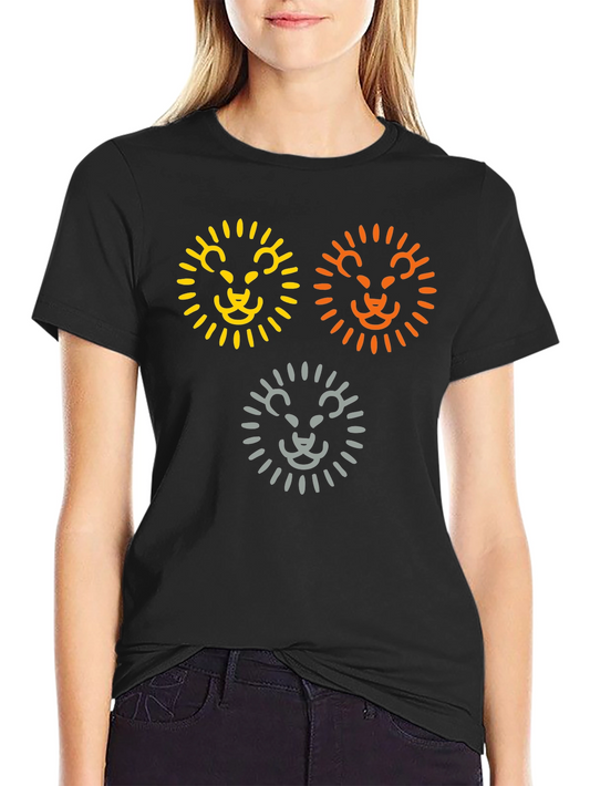 Camiseta Negra con Diseño de Leones Abstractos
