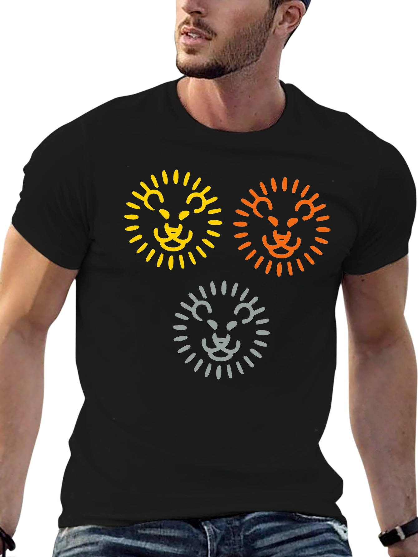 Camiseta Negra con Diseño de Leones Abstractos