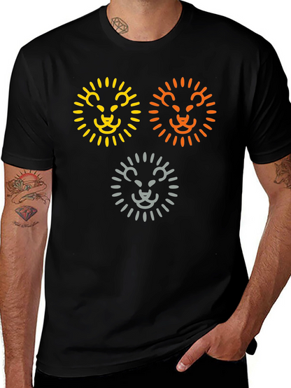 Camiseta Negra con Diseño de Leones Abstractos