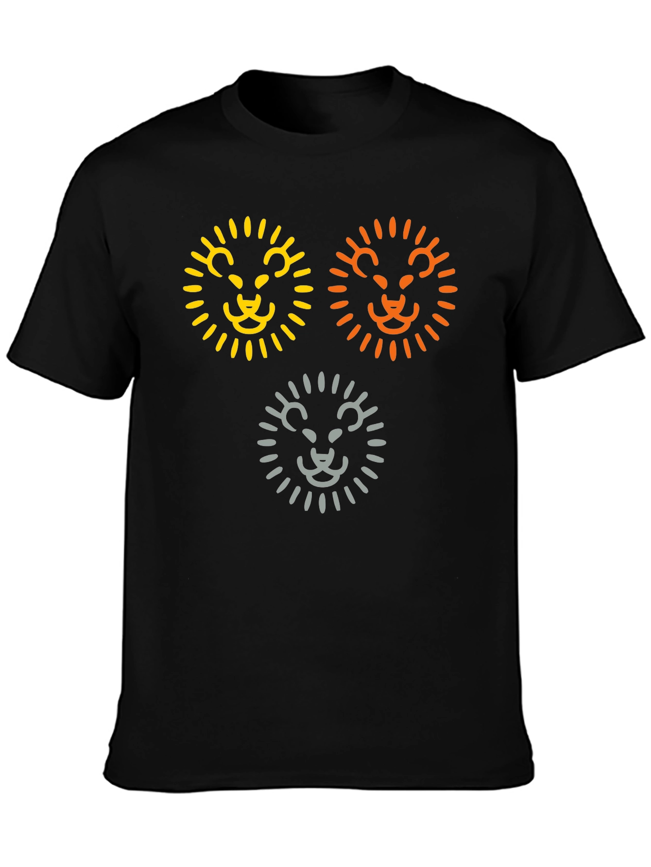 Camiseta Negra con Diseño de Leones Abstractos