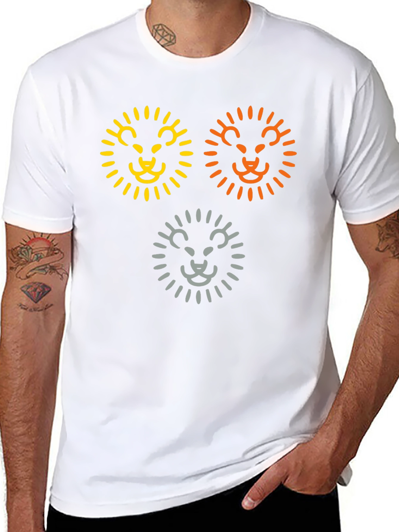 Camiseta Negra con Diseño de Leones Abstractos