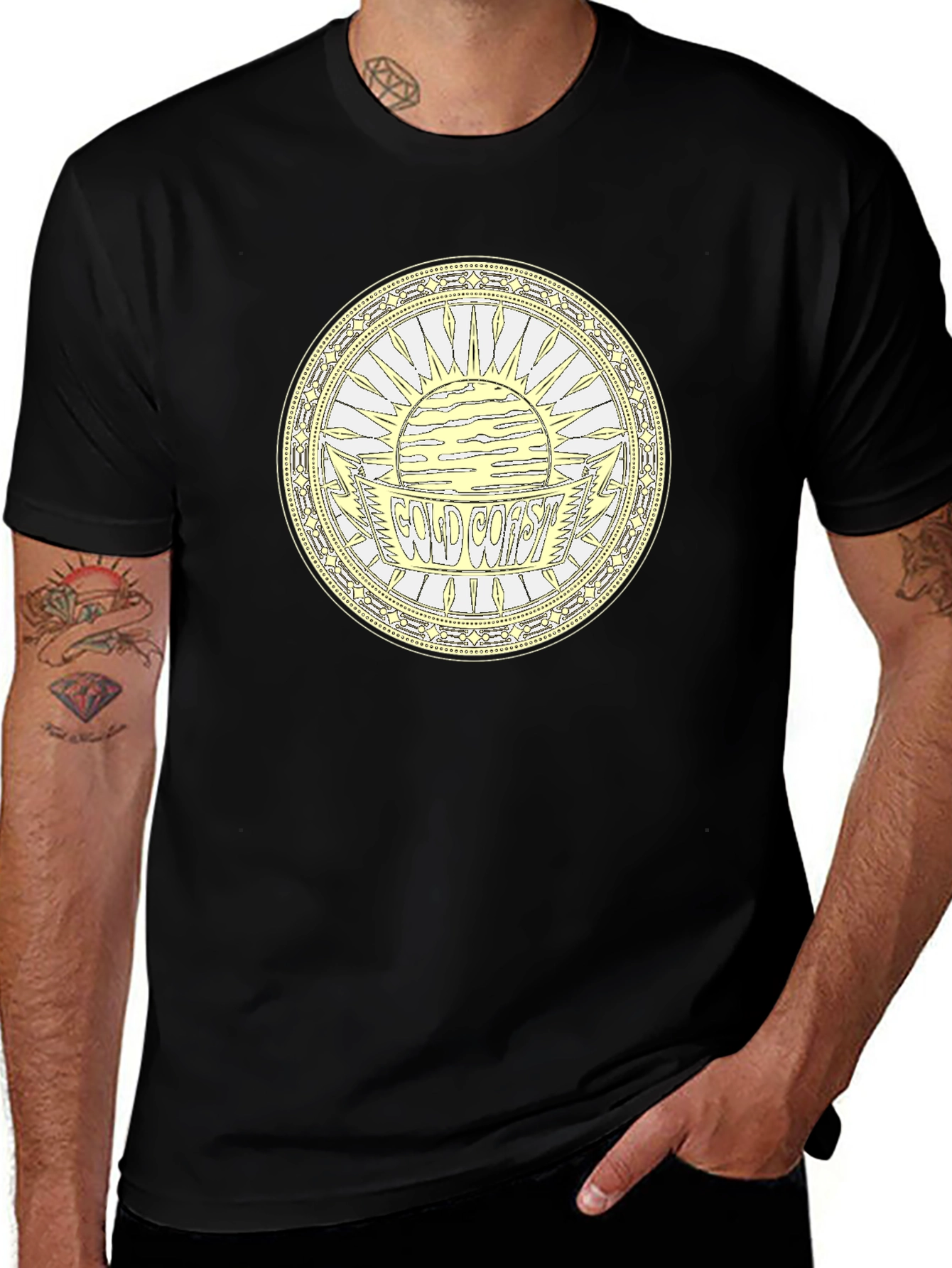 Camiseta Negra Estampada Costa Dorada