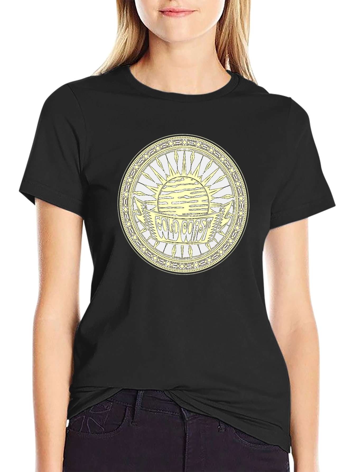 Camiseta Negra Estampada Costa Dorada