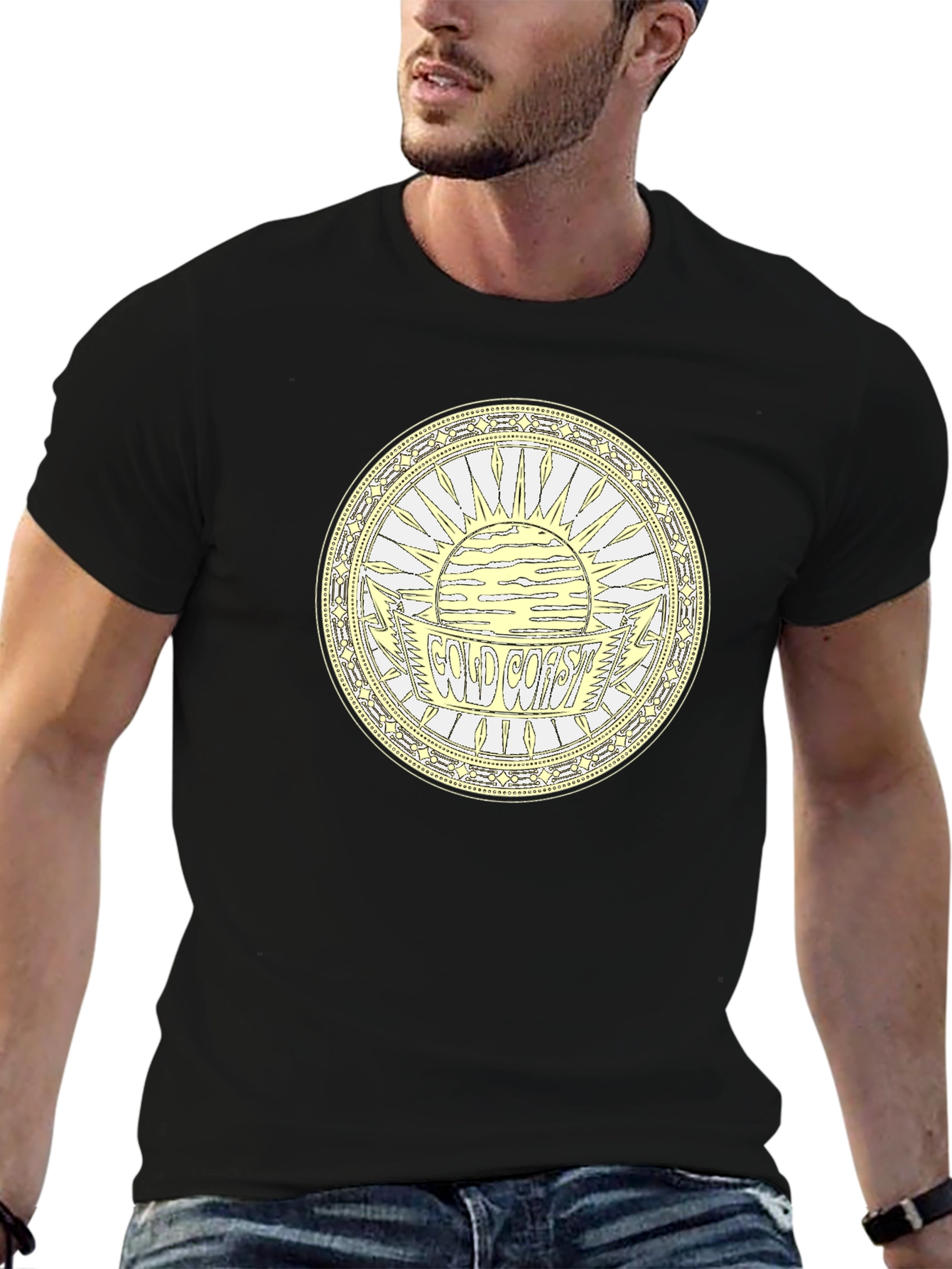 Camiseta Negra Estampada Costa Dorada