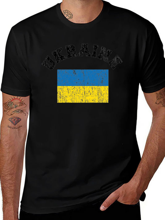 Camiseta Negra Ucrania Bandera Vintage Hombre