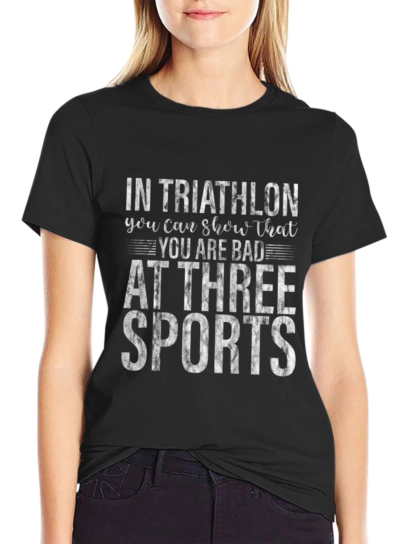 Camiseta Negra Divertida Triatlón Tres Deportes