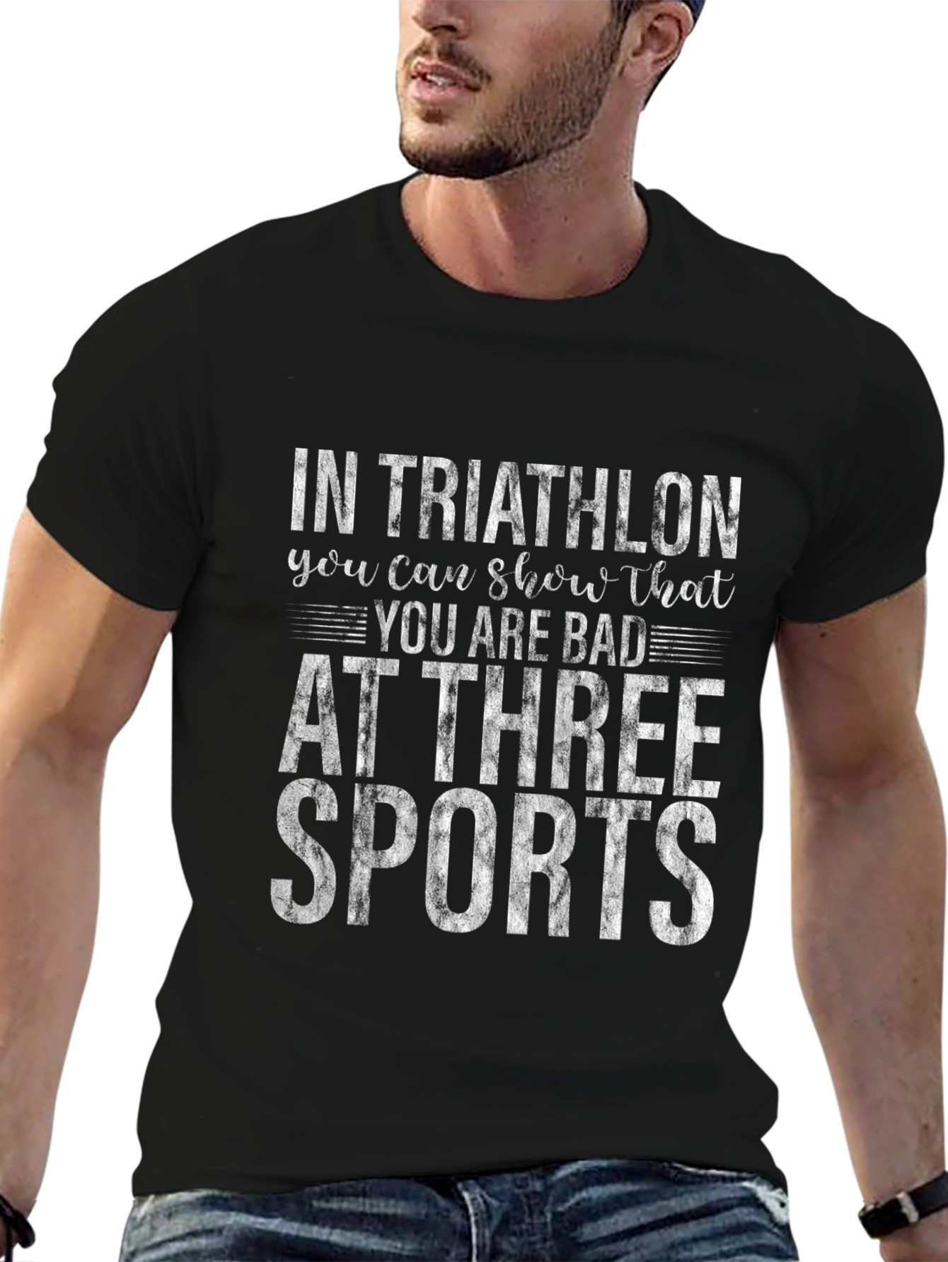 Camiseta Negra Divertida Triatlón Tres Deportes