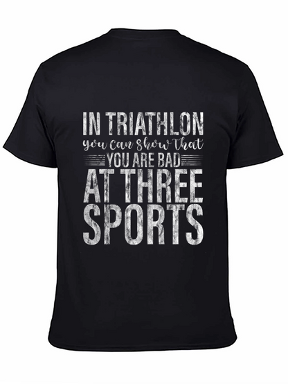 Camiseta Negra Divertida Triatlón Tres Deportes