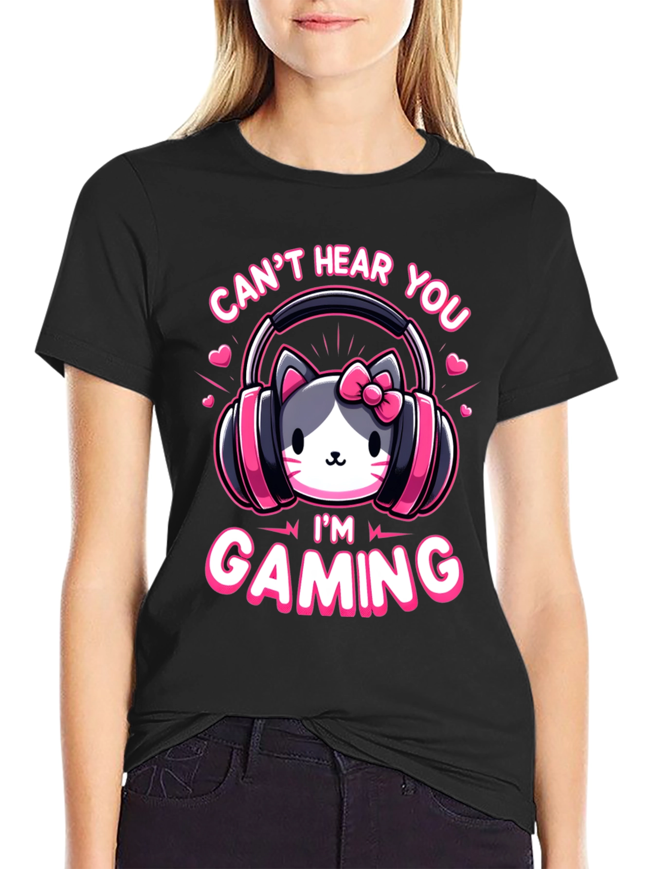 Camiseta Gaming con Diseño de Gato y Auriculares