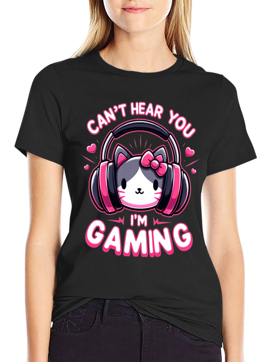 Camiseta Gaming con Diseño de Gato y Auriculares