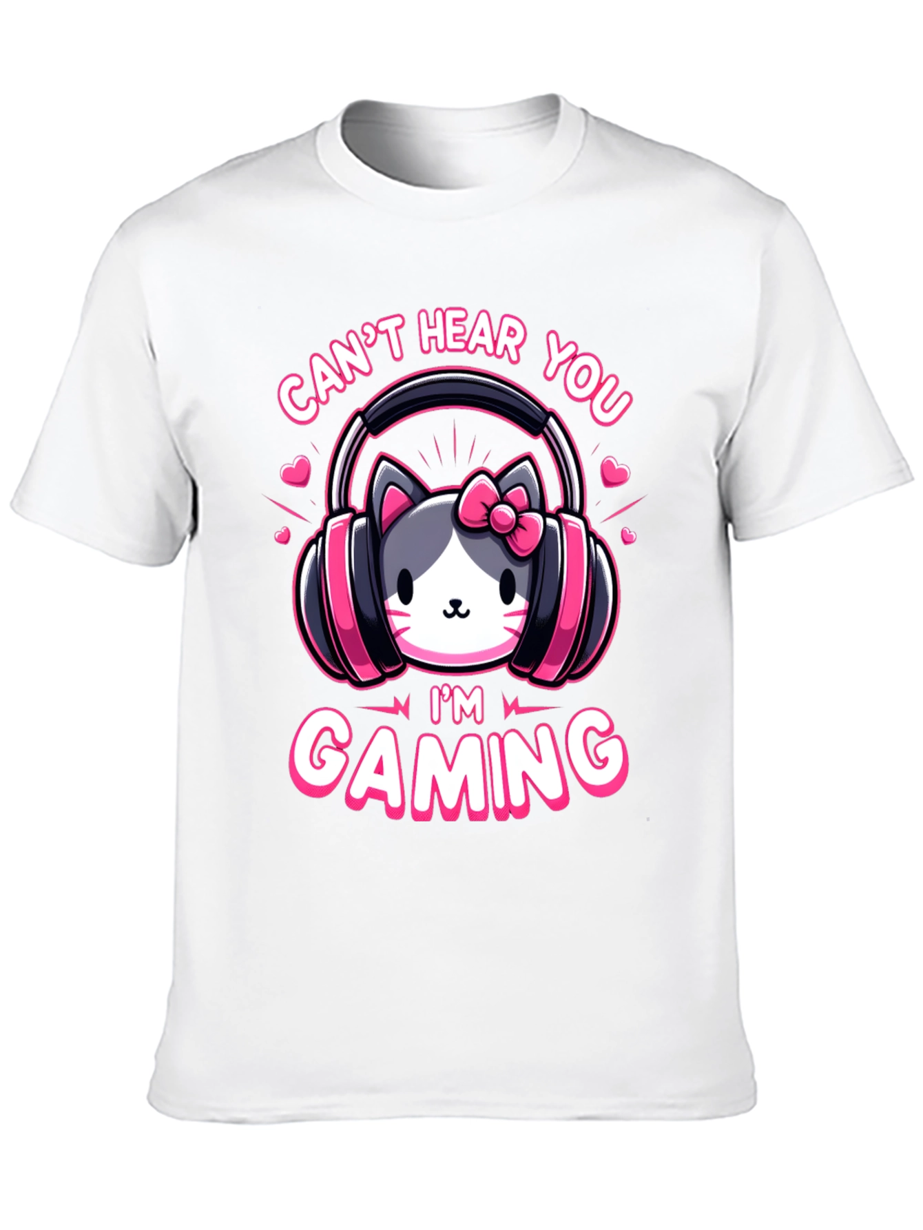 Camiseta Gaming con Diseño de Gato y Auriculares
