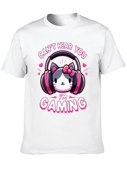 Camiseta Gaming con Diseño de Gato y Auriculares