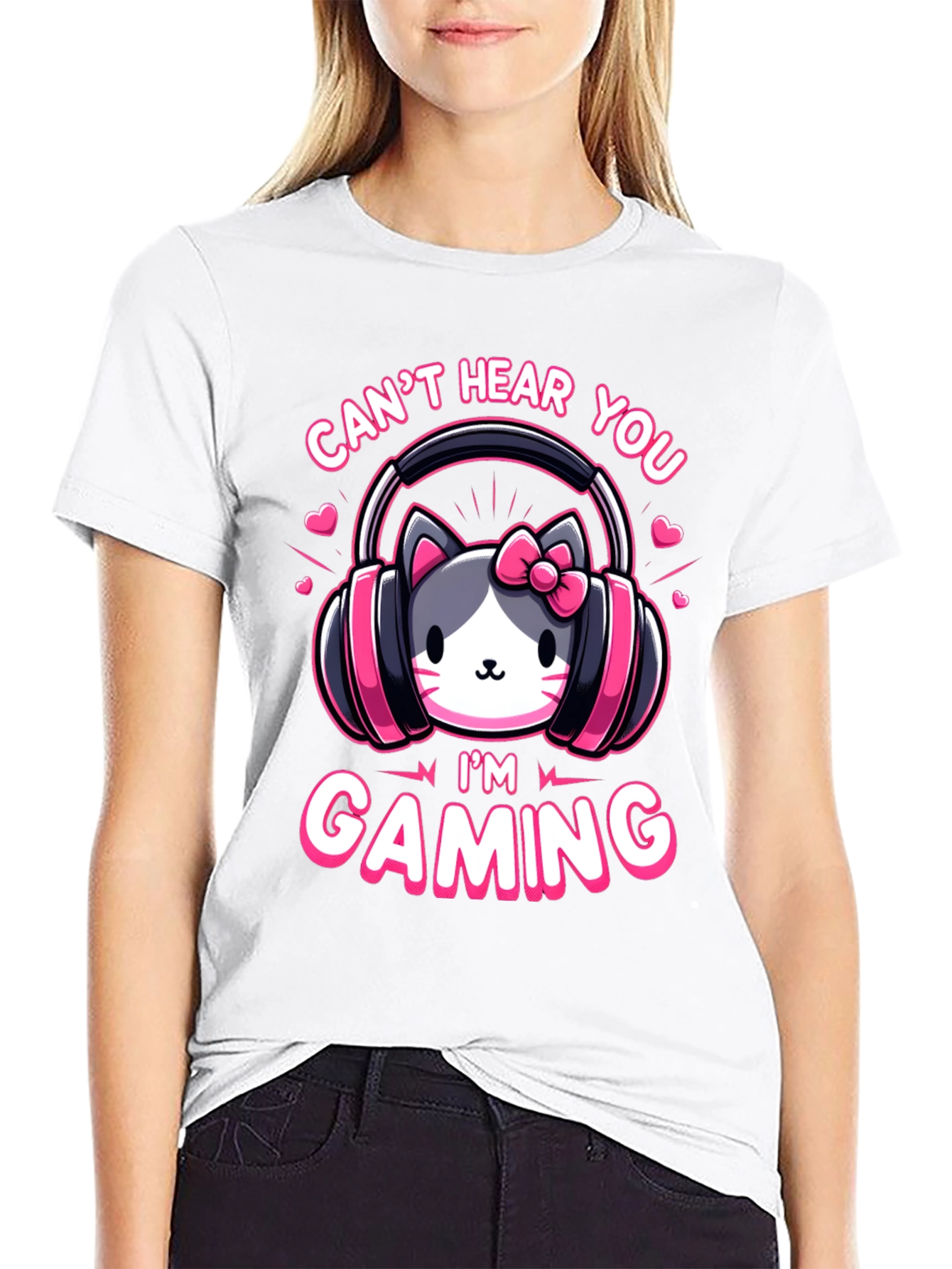 Camiseta Gaming con Diseño de Gato y Auriculares