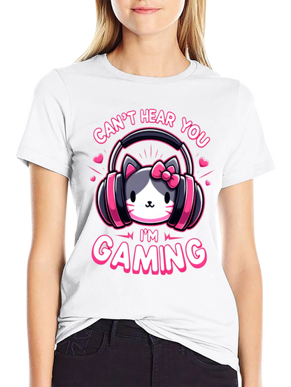 Camiseta Gaming con Diseño de Gato y Auriculares