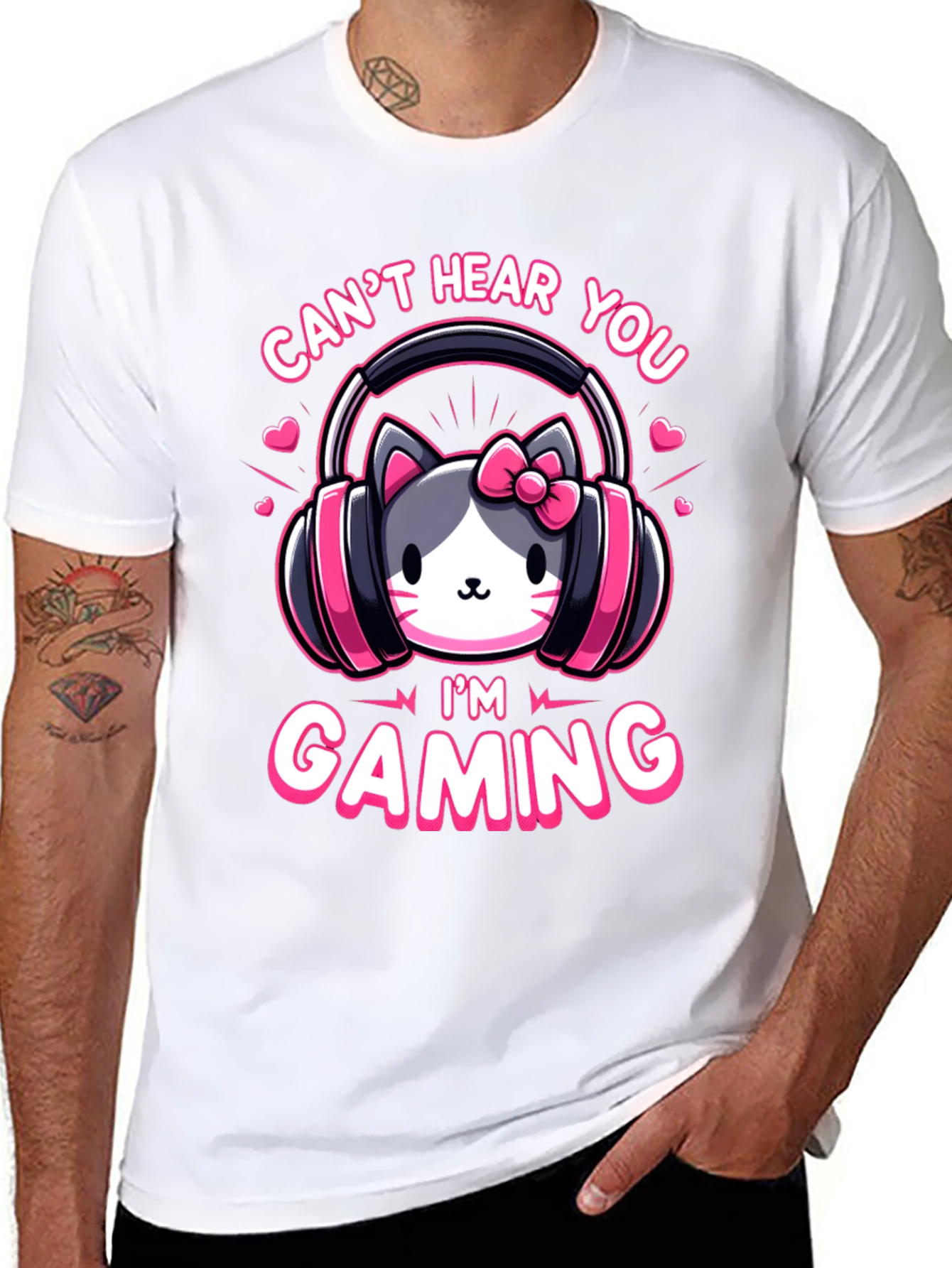 Camiseta Gaming con Diseño de Gato y Auriculares
