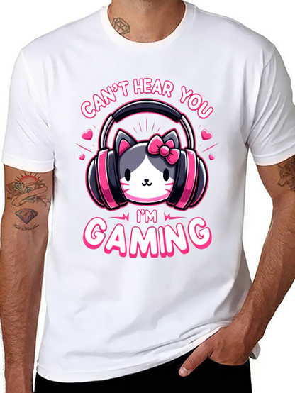 Camiseta Gaming con Diseño de Gato y Auriculares