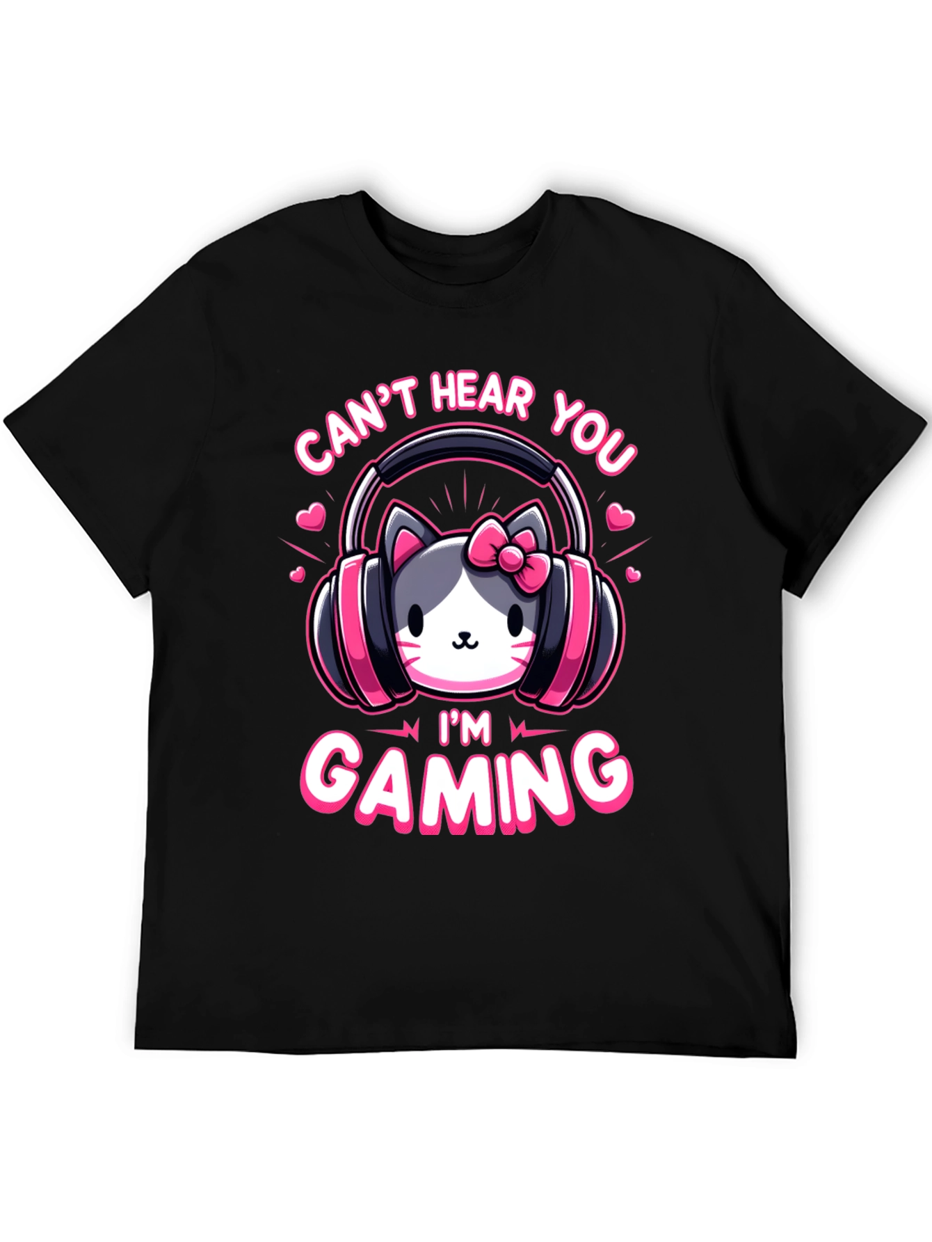 Camiseta Gaming con Diseño de Gato y Auriculares