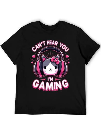 Camiseta Gaming con Diseño de Gato y Auriculares