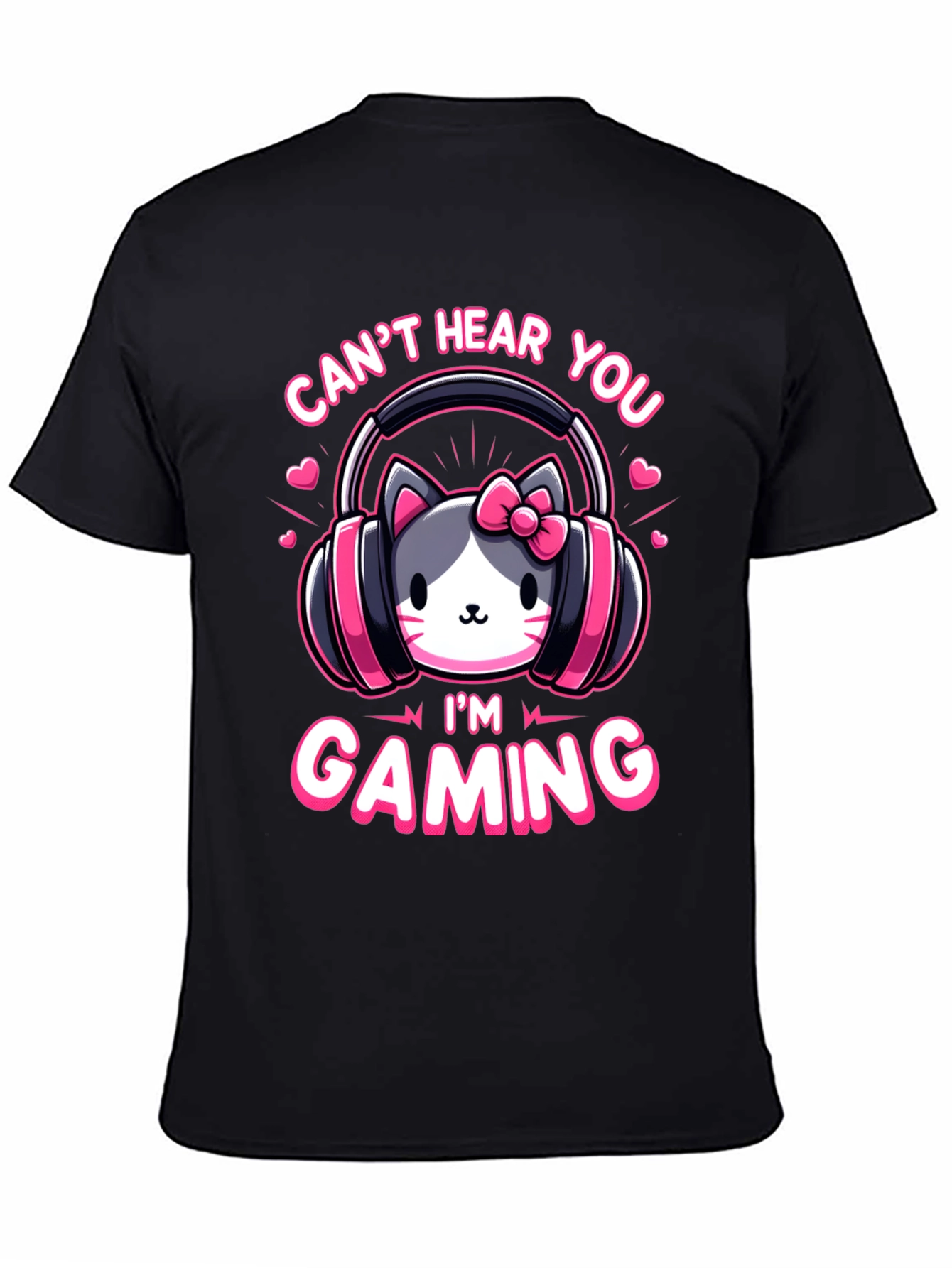 Camiseta Gaming con Diseño de Gato y Auriculares