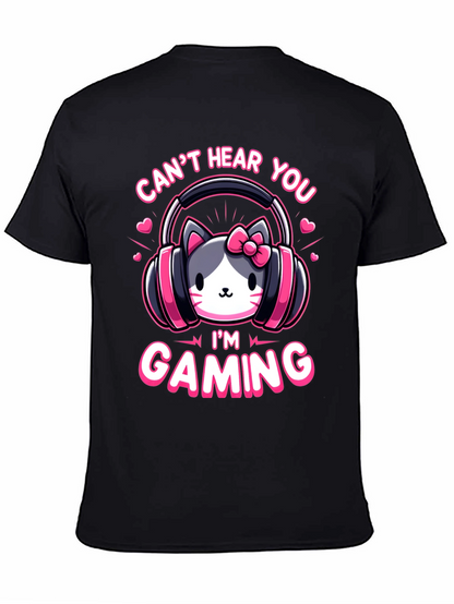 Camiseta Gaming con Diseño de Gato y Auriculares