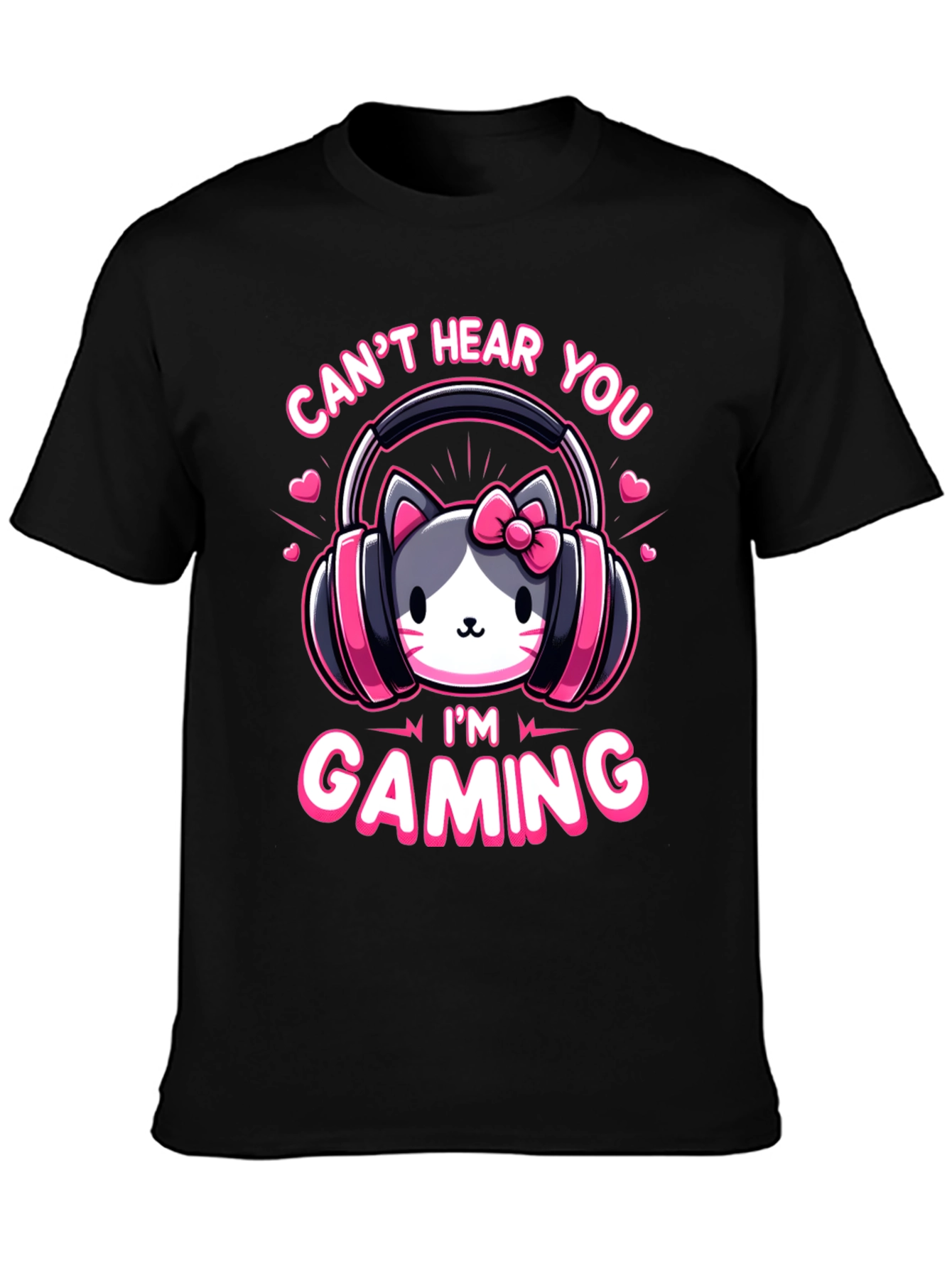 Camiseta Gaming con Diseño de Gato y Auriculares