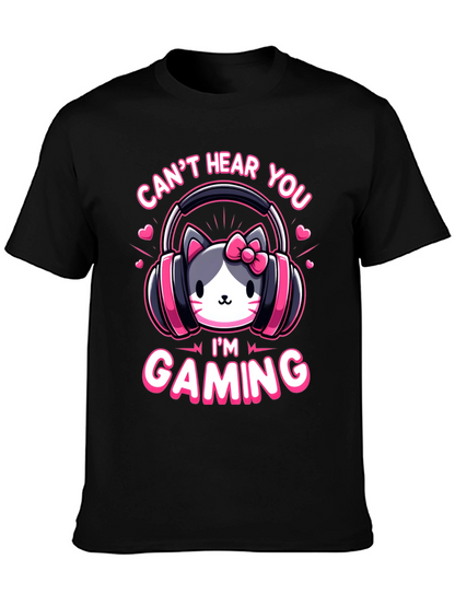 Camiseta Gaming con Diseño de Gato y Auriculares