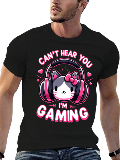 Camiseta Gaming con Diseño de Gato y Auriculares