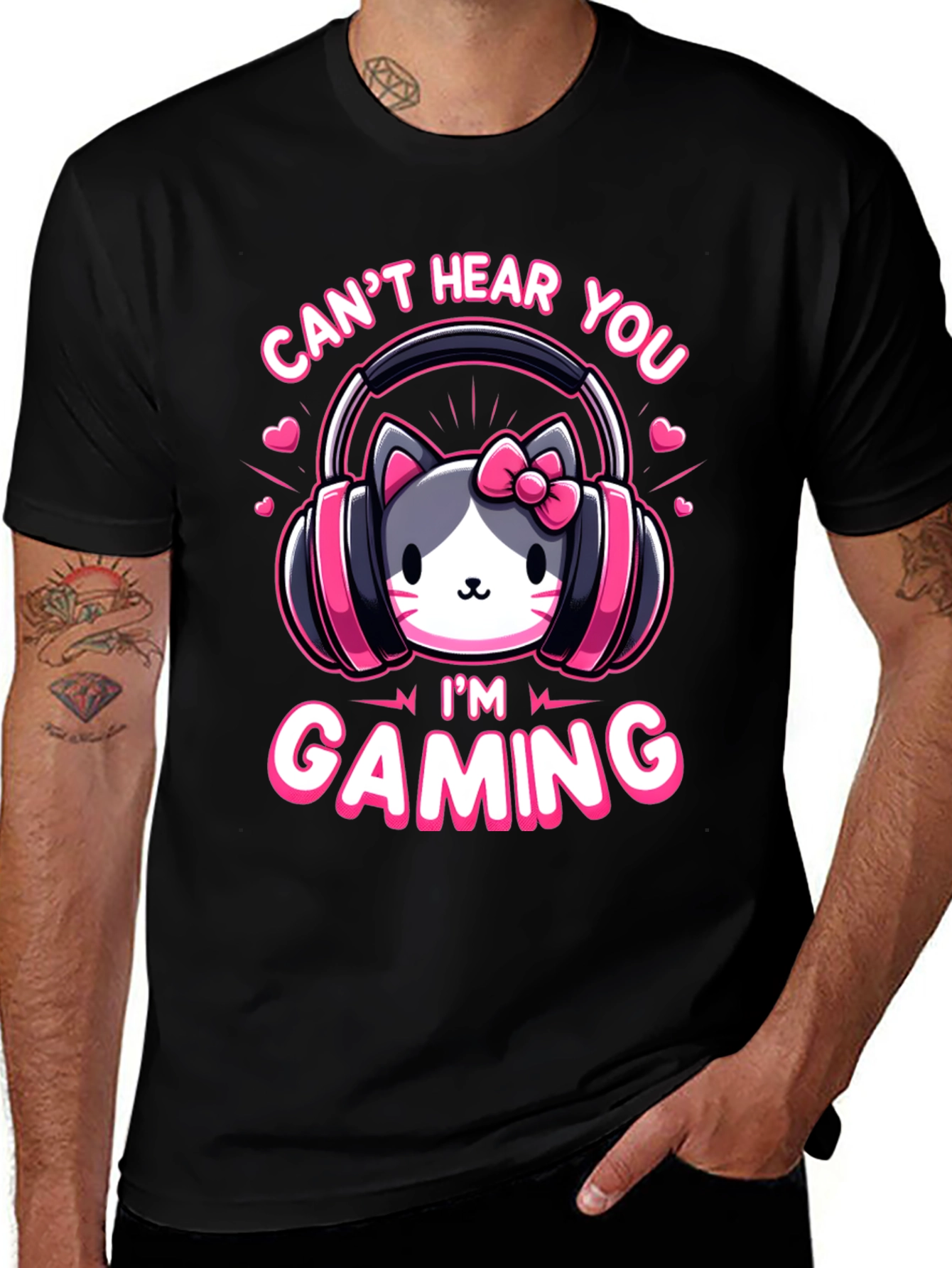 Camiseta Gaming con Diseño de Gato y Auriculares